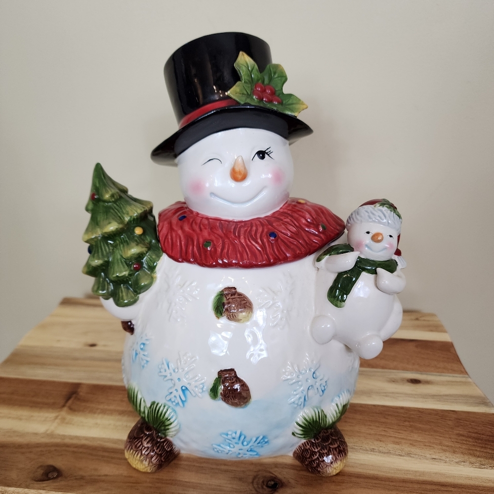Christmas Collection Jolly Snowman Ceramic Cookie Jar
